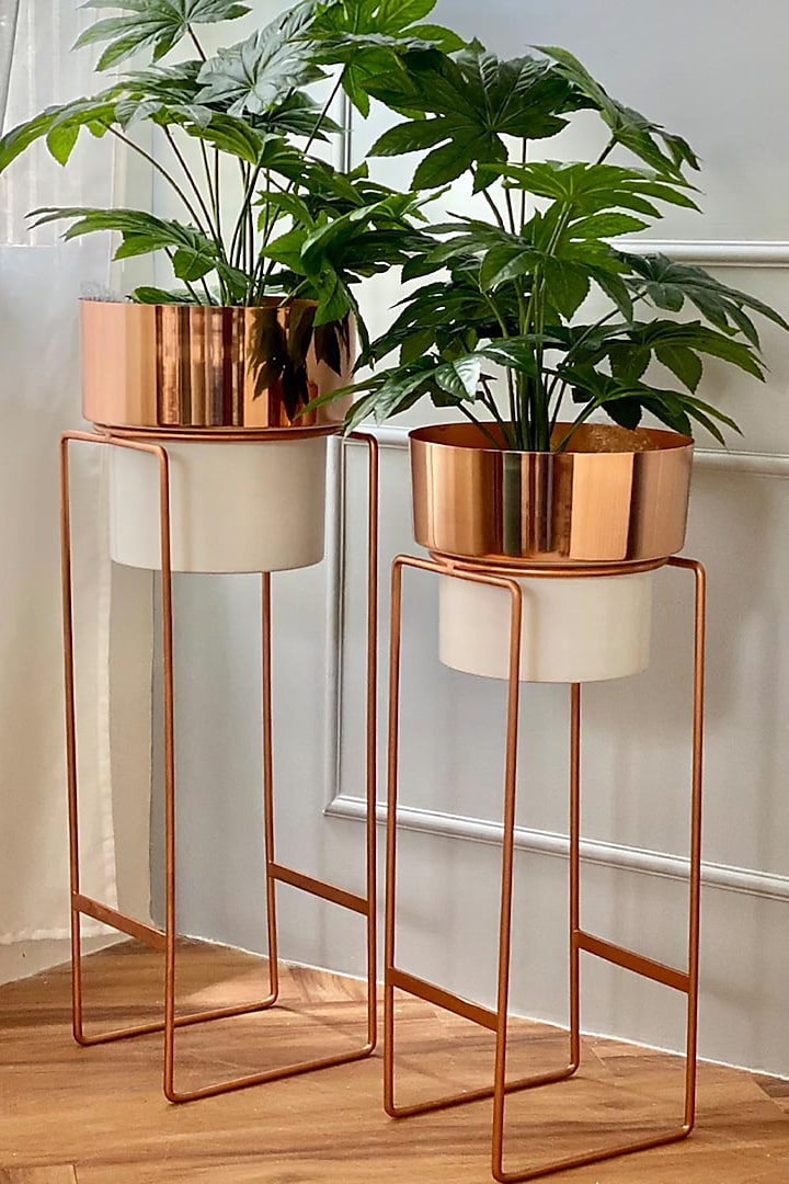 Rose Gold & White Iron Planters (Set of 2) by Mason Home