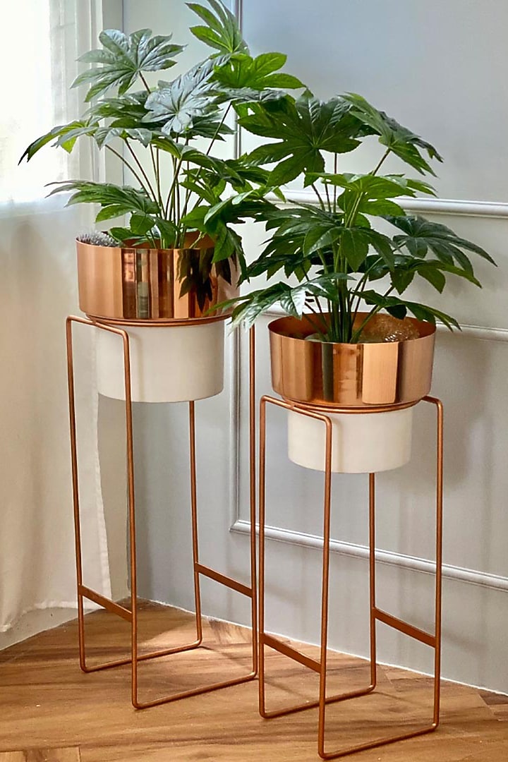 Rose Gold & White Iron Planters (Set of 2) by Mason Home at Pernia's Pop Up Shop