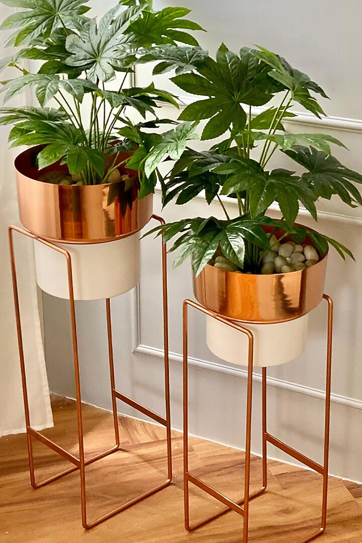 Rose Gold & White Iron Planters (Set of 2) by Mason Home at Pernia's Pop Up Shop
