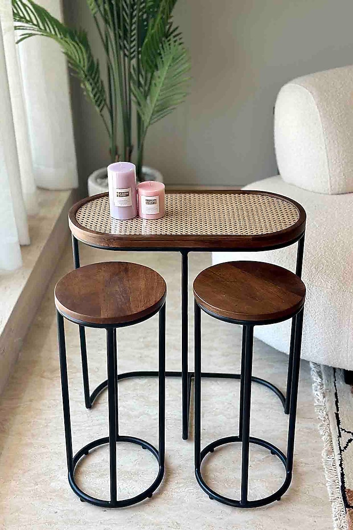 Brown Iron & Wooden Side Table Set by Mason Home at Pernia's Pop Up Shop