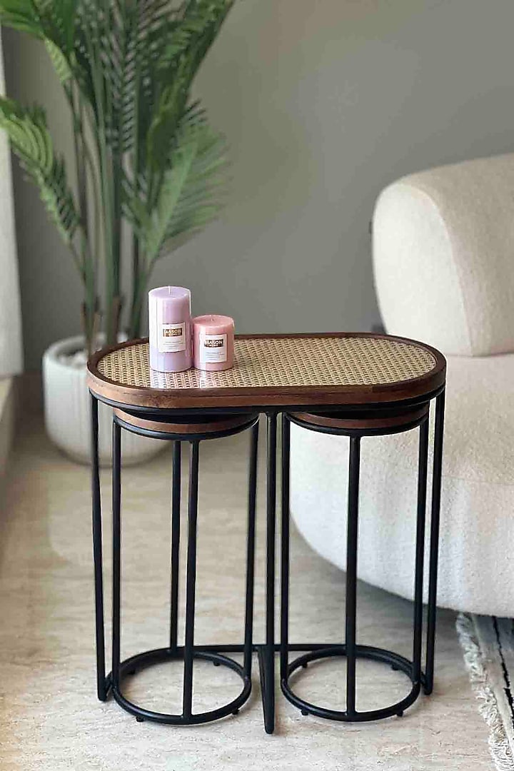 Brown Iron & Wooden Side Table Set by Mason Home at Pernia's Pop Up Shop