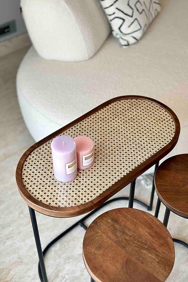 Brown Iron & Wooden Side Table Set by Mason Home at Pernia's Pop Up Shop