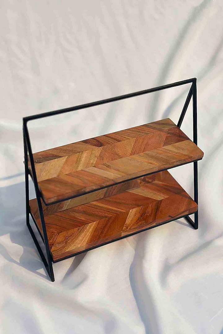 Brown Acacia Wooden Two Tiered Stand by Mason Home at Pernia's Pop Up Shop