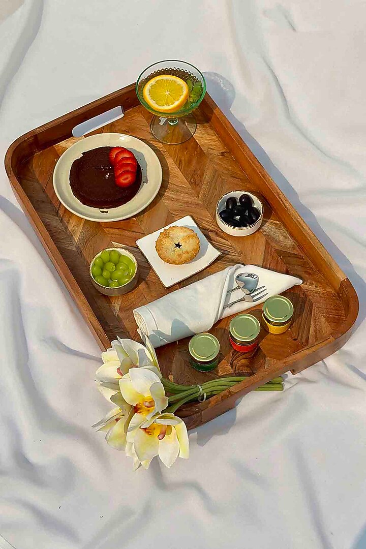 Brown Acacia Wooden Rectangular Tray by Mason Home at Pernia's Pop Up Shop