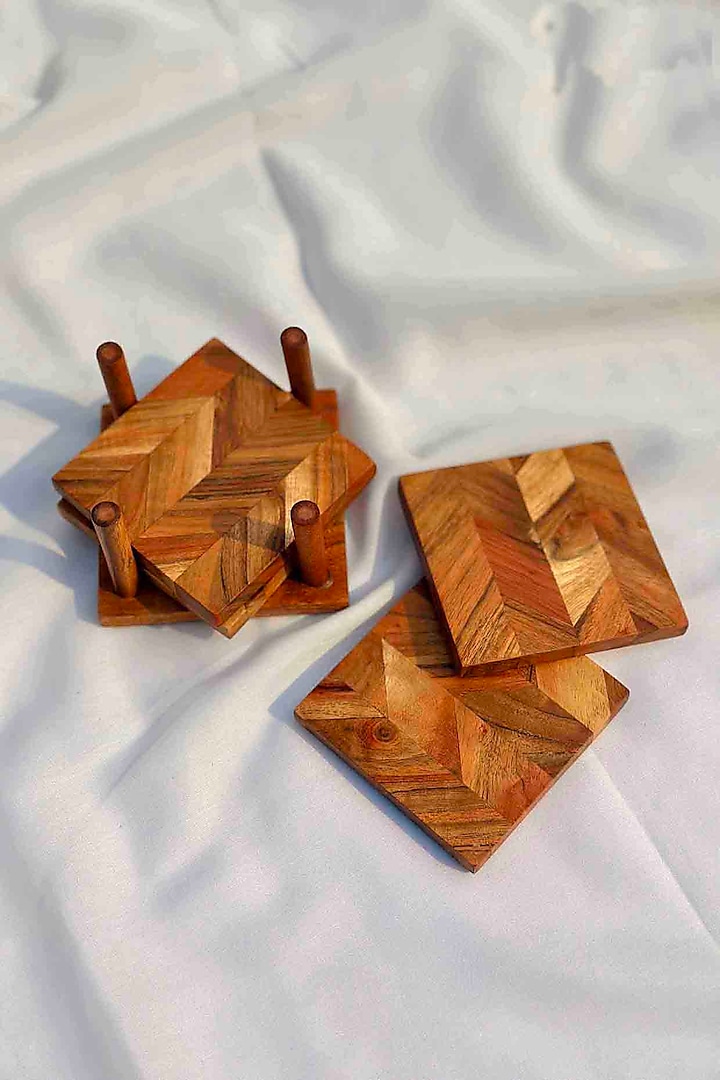 Brown Acacia Wooden Coasters (Set of 4) by Mason Home