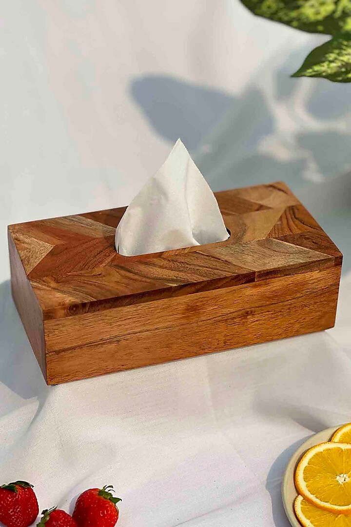 Brown Acacia Wooden Tissue Box by Mason Home at Pernia's Pop Up Shop