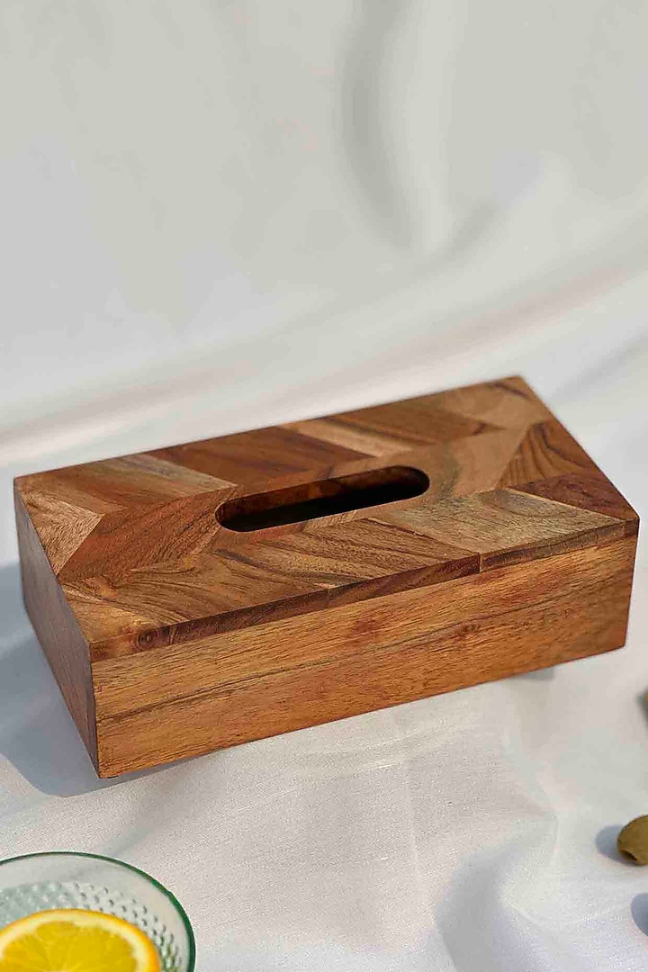 Brown Acacia Wooden Tissue Box by Mason Home at Pernia's Pop Up Shop