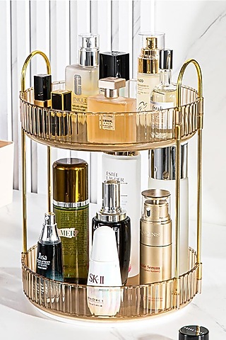Amber Plastic & Metal Two-Tier Rotating Makeup Organizer by Mason Home
