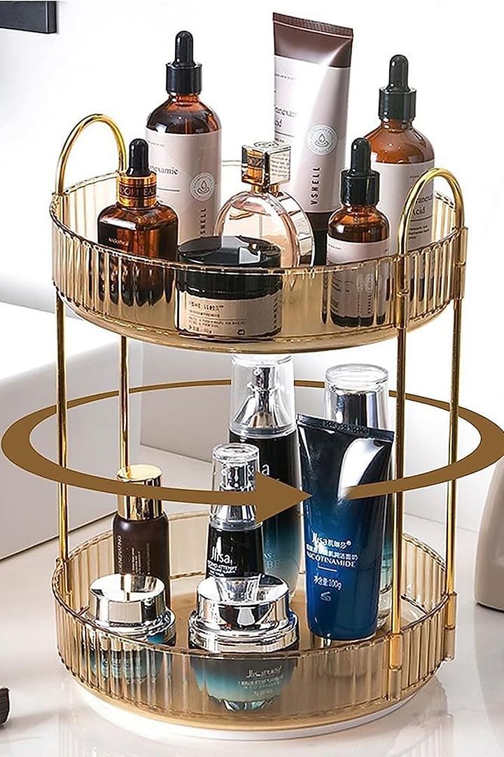 Amber Plastic & Metal Two-Tier Rotating Makeup Organizer by Mason Home at Pernia's Pop Up Shop