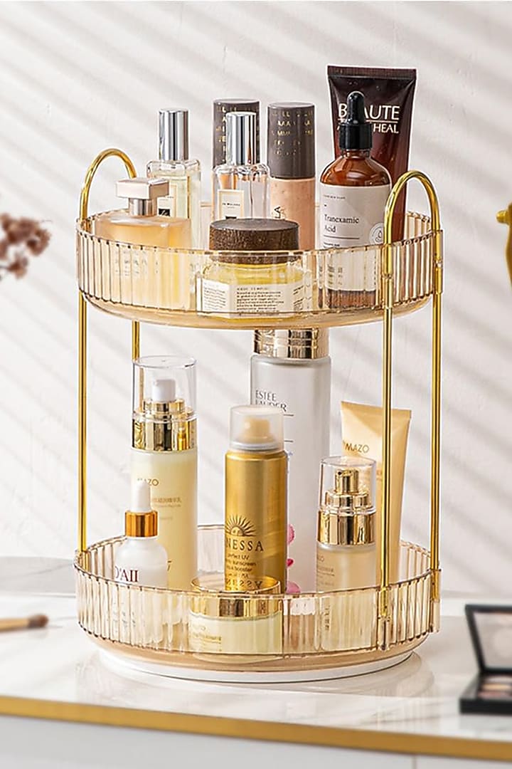 Amber Plastic & Metal Two-Tier Rotating Makeup Organizer by Mason Home at Pernia's Pop Up Shop