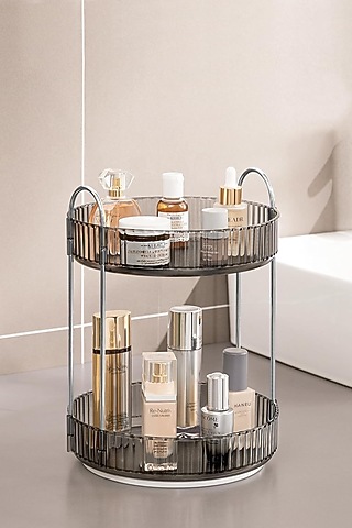 Grey Plastic & Metal Two-Tier Rotating Makeup Organizer by Mason Home
