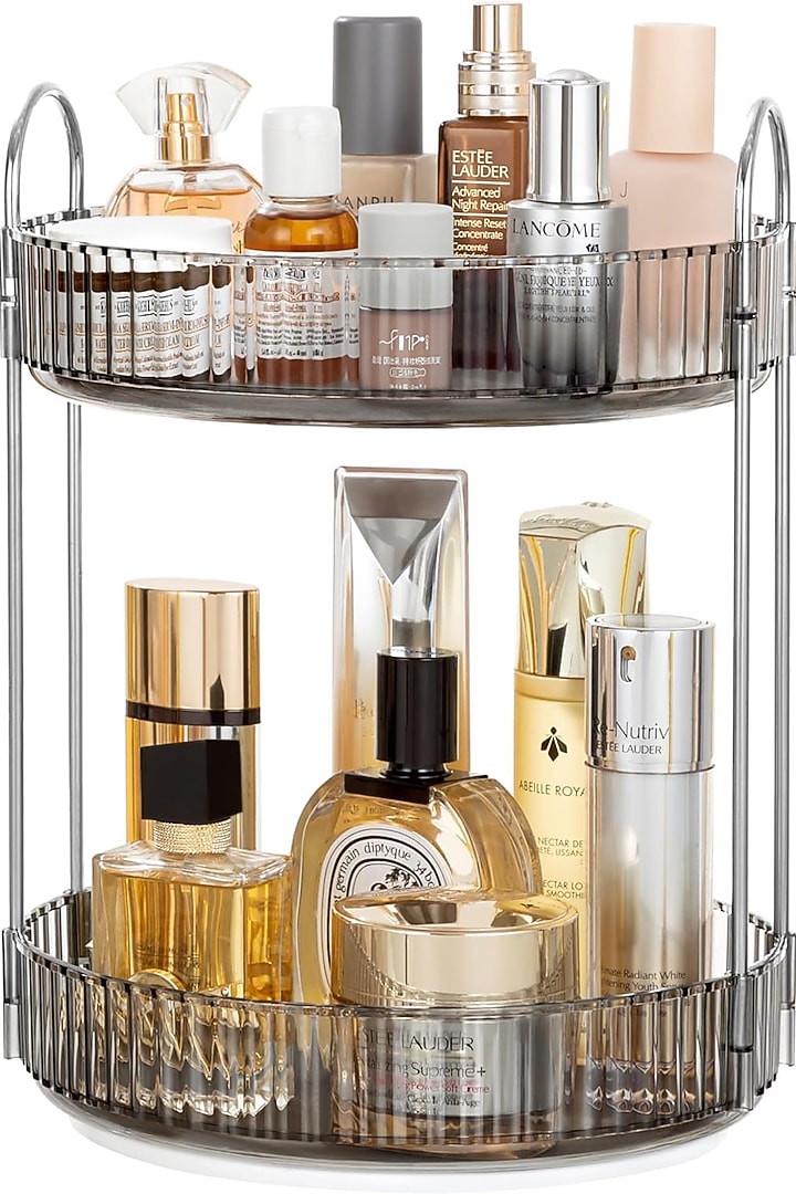 Grey Plastic & Metal Two-Tier Rotating Makeup Organizer by Mason Home at Pernia's Pop Up Shop