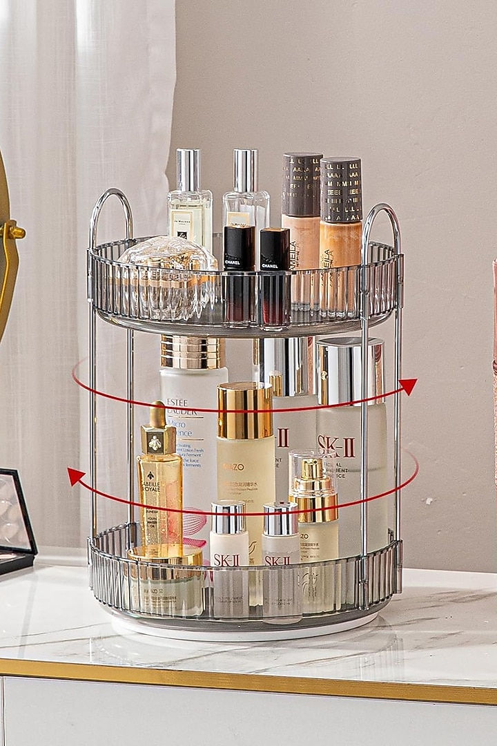 Grey Plastic & Metal Two-Tier Rotating Makeup Organizer by Mason Home at Pernia's Pop Up Shop