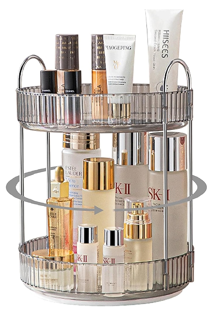 Grey Plastic & Metal Two-Tier Rotating Makeup Organizer by Mason Home at Pernia's Pop Up Shop