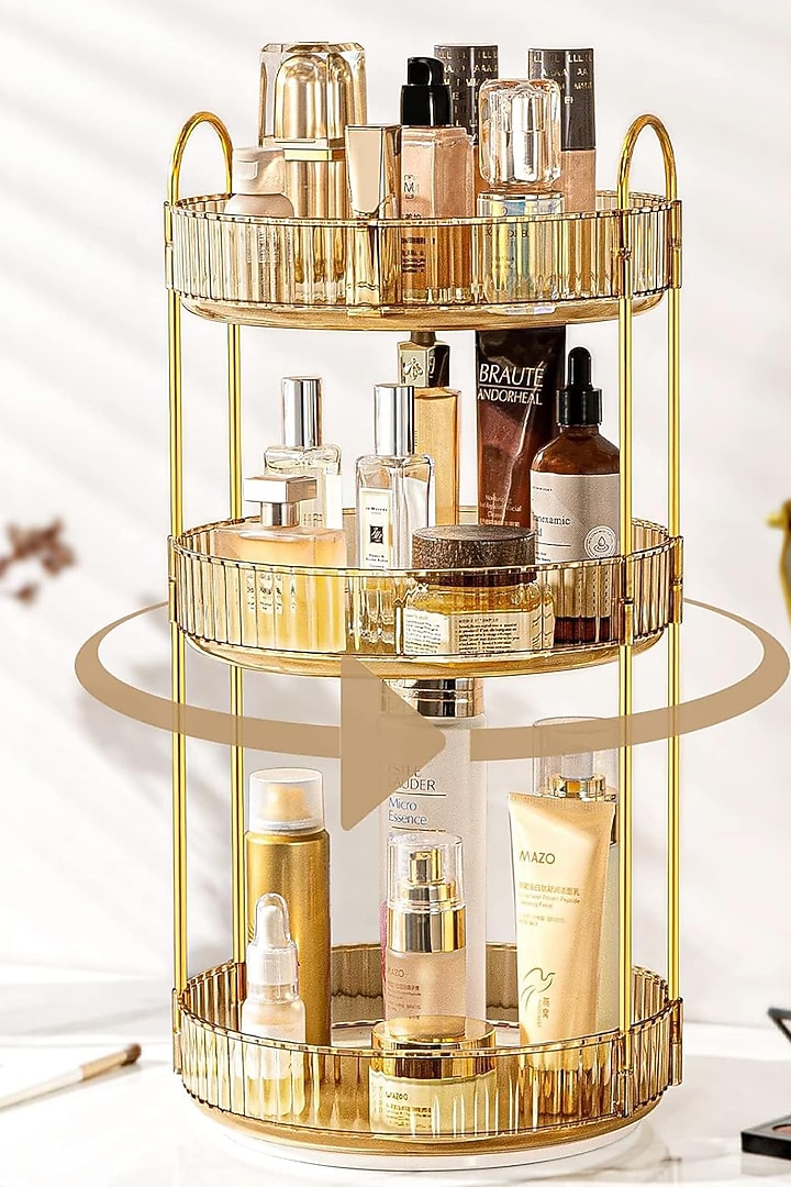 Amber Plastic & Metal Three-Tier Rotating Makeup Organizer by Mason Home at Pernia's Pop Up Shop