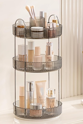 Grey Plastic & Metal Three-Tier Rotating Makeup Organizer by Mason Home