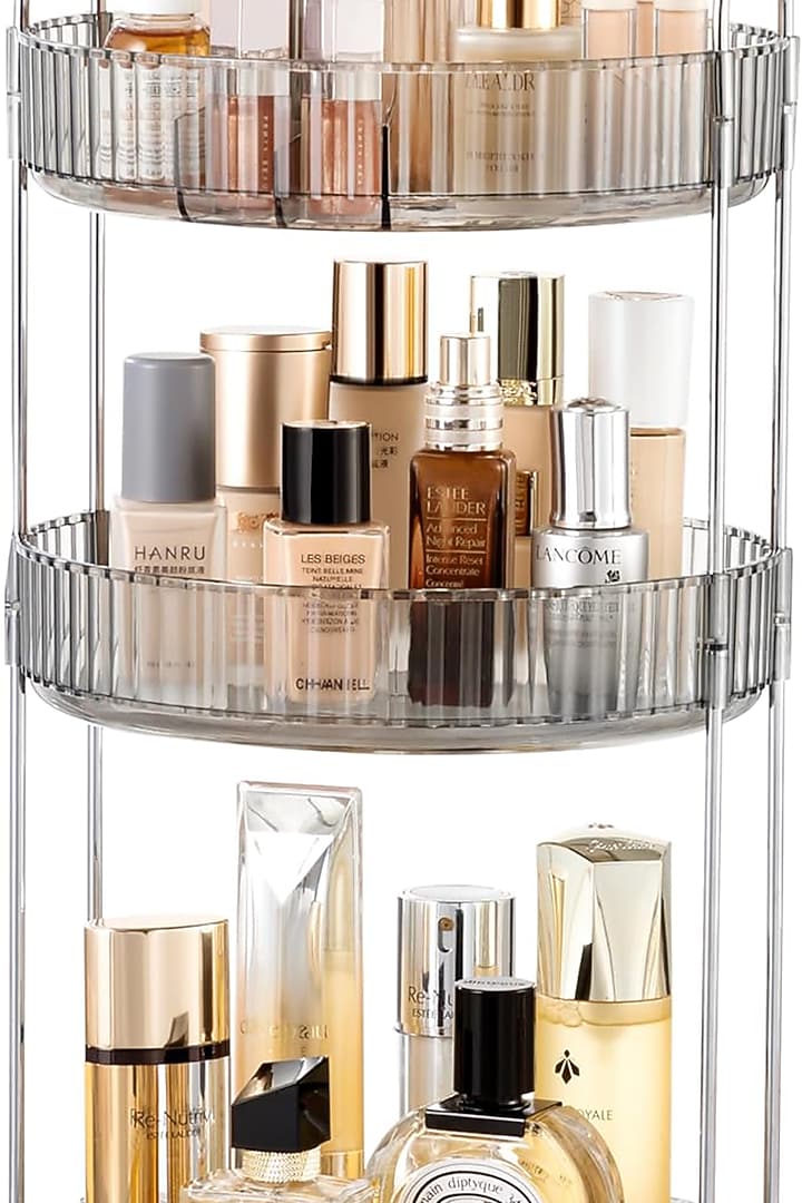 Grey Plastic & Metal Three-Tier Rotating Makeup Organizer by Mason Home at Pernia's Pop Up Shop