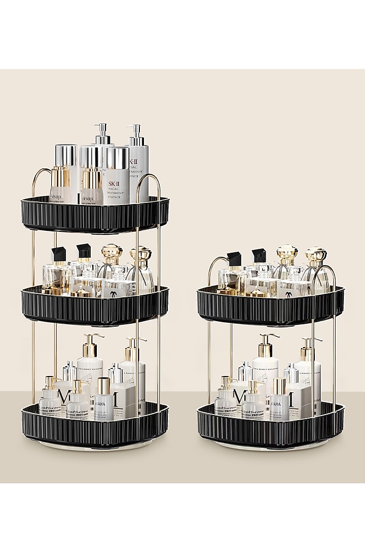 Elegant Black Plastic & Metal Two-Tier Square Rotating Makeup Organizer by Mason Home at Pernia's Pop Up Shop