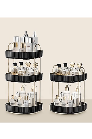 Elegant Black Plastic & Metal Two-Tier Square Rotating Makeup Organizer by Mason Home