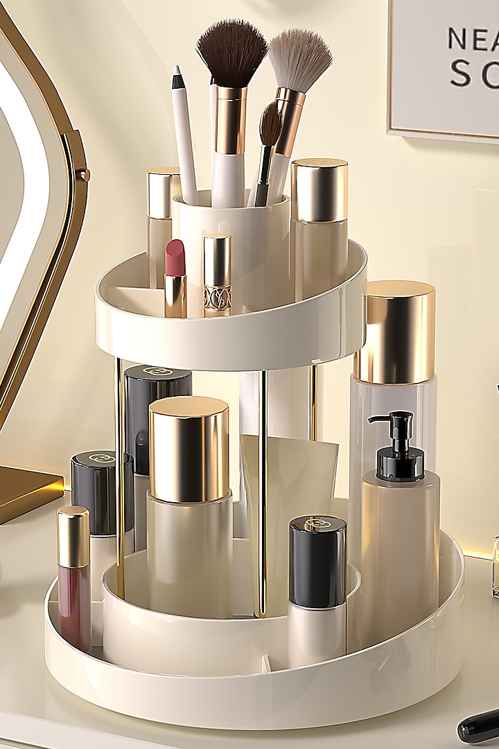 Cream White Plastic & Metal Two-Tier Makeup Organizer by Mason Home at Pernia's Pop Up Shop