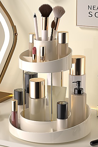 Cream White Plastic & Metal Two-Tier Makeup Organizer by Mason Home