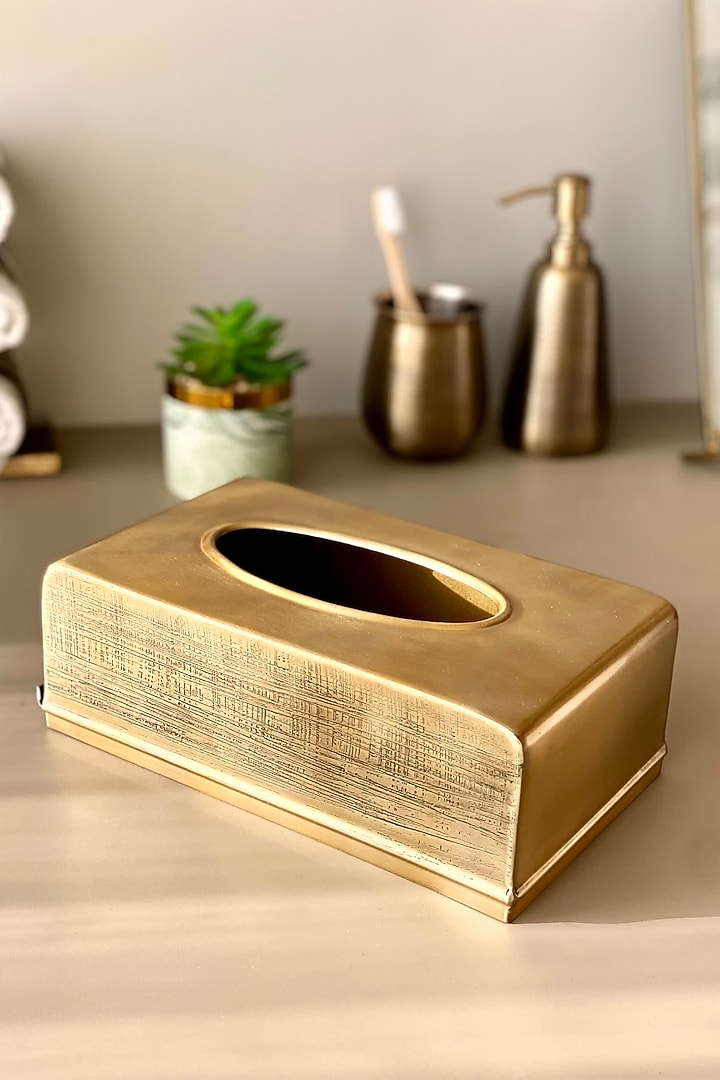 Antique Gold Stainless Steel Tissue Box by Mason Home at Pernia's Pop Up Shop