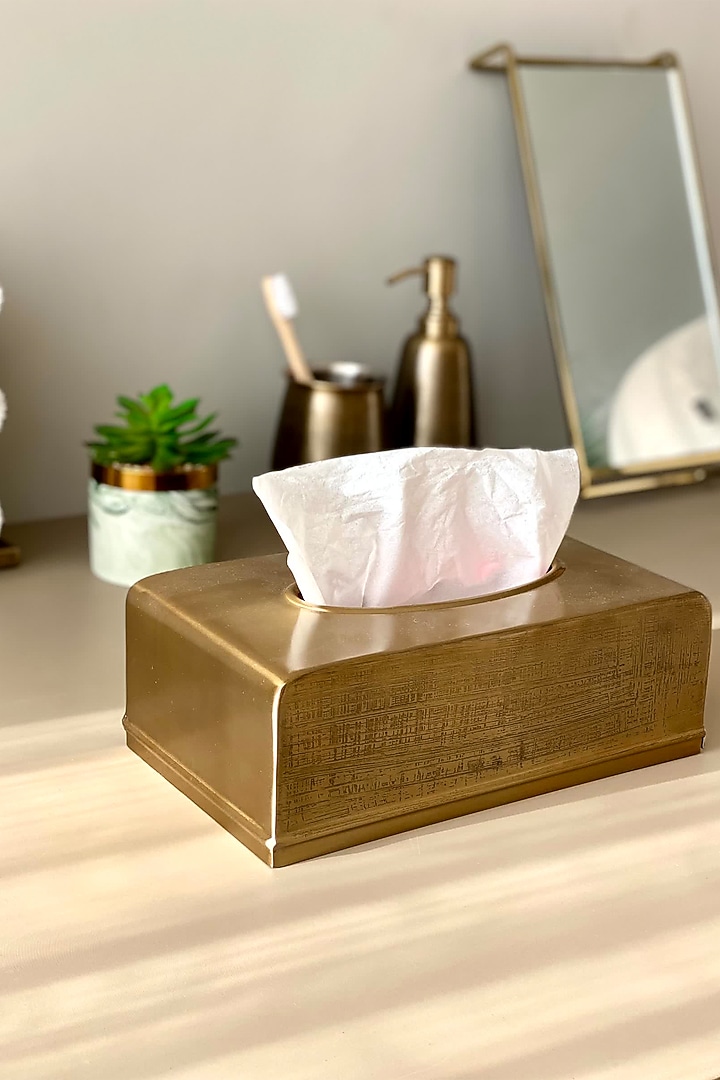 Antique Gold Stainless Steel Tissue Box by Mason Home at Pernia's Pop Up Shop