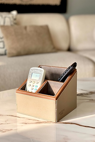 Taupe Faux Leather & MDF Organizer by Mason Home
