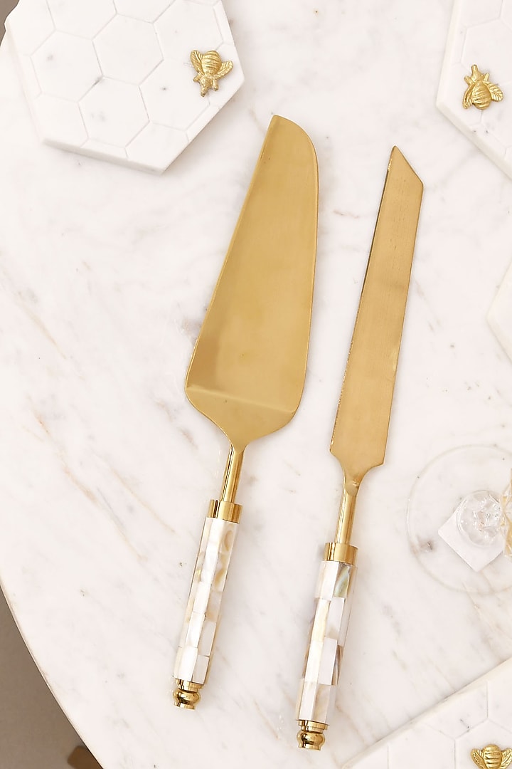 Gold & Pearl White Cake Knife & Server by Mason Home