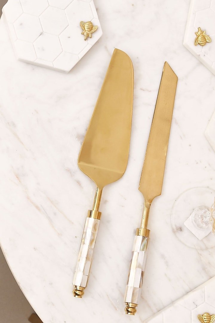 Gold & Pearl White Cake Knife & Server by Mason Home at Pernia's Pop Up Shop