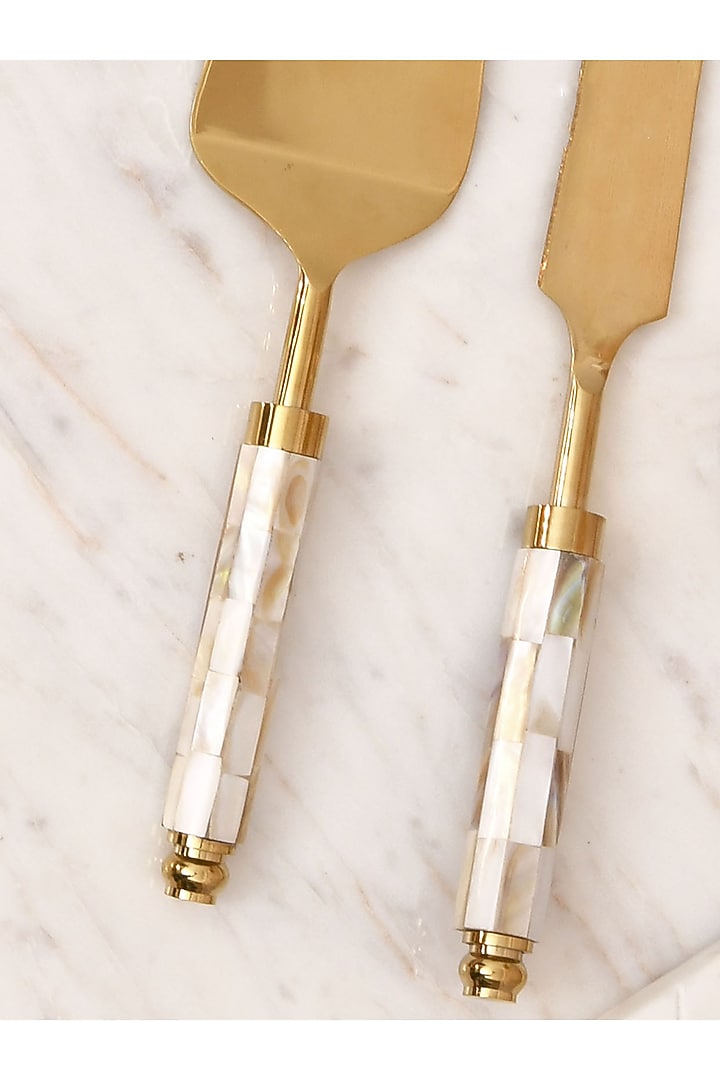 Gold & Pearl White Cake Knife & Server by Mason Home at Pernia's Pop Up Shop