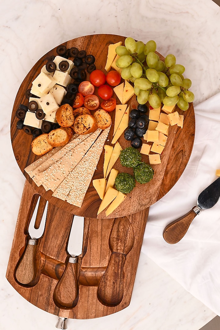 Brown Stockholm Wooden Cheese Platter With Knives by Mason Home