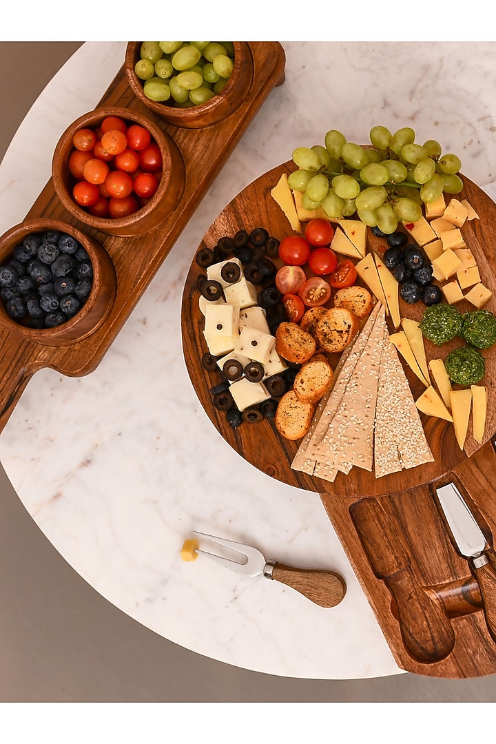 Brown Stockholm Wooden Cheese Platter With Knives by Mason Home at Pernia's Pop Up Shop