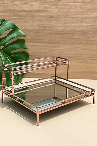 Rose Gold Finish Iron & Mirror Two-Tier Vanity Tray by Mason Home