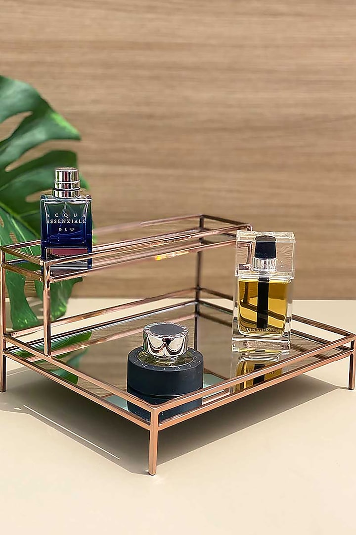Rose Gold Finish Iron & Mirror Two-Tier Vanity Tray by Mason Home at Pernia's Pop Up Shop