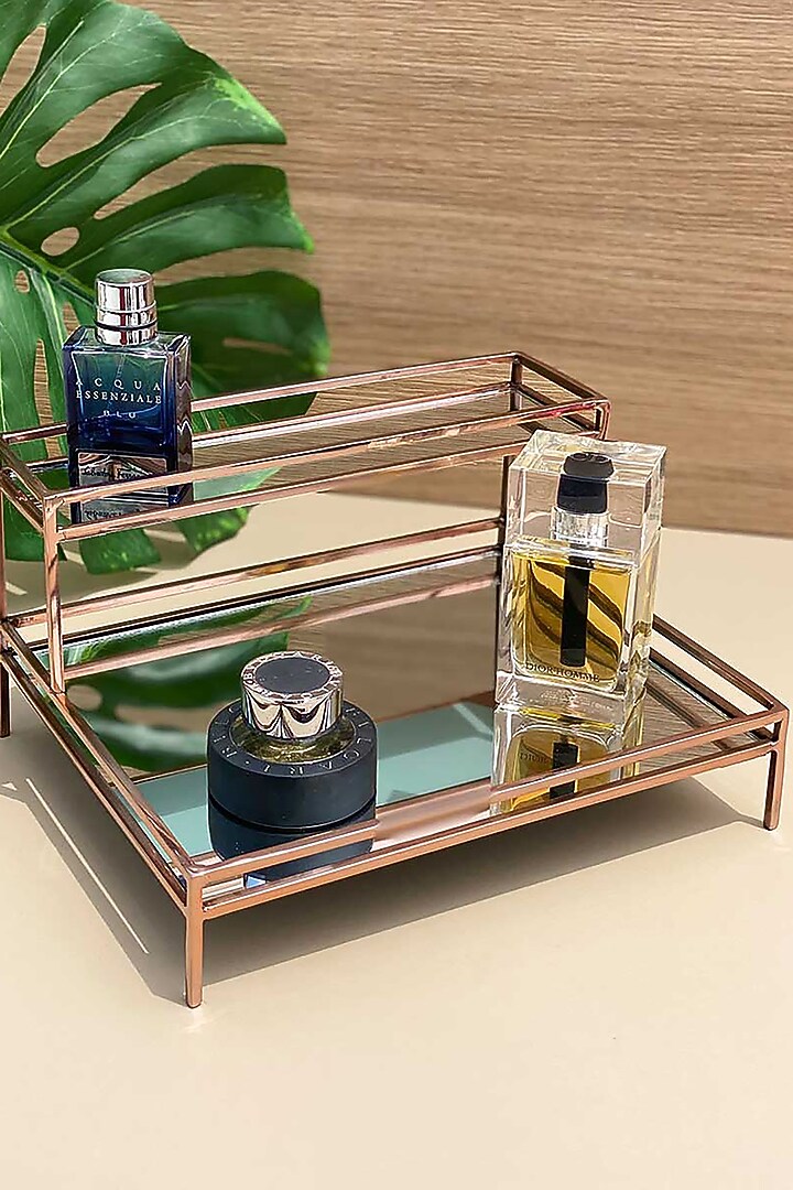 Rose Gold Finish Iron & Mirror Two-Tier Vanity Tray by Mason Home at Pernia's Pop Up Shop