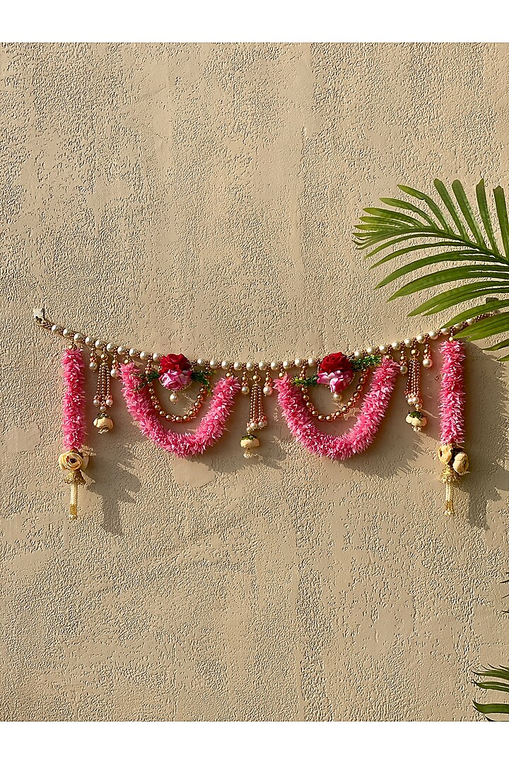 Pink Artificial Flower & Bead Handcrafted Toran by Mason Home