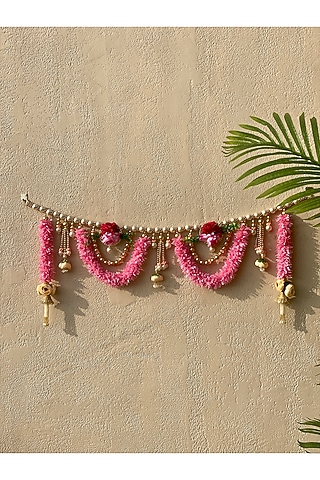 Pink Artificial Flower & Bead Handcrafted Toran by Mason Home