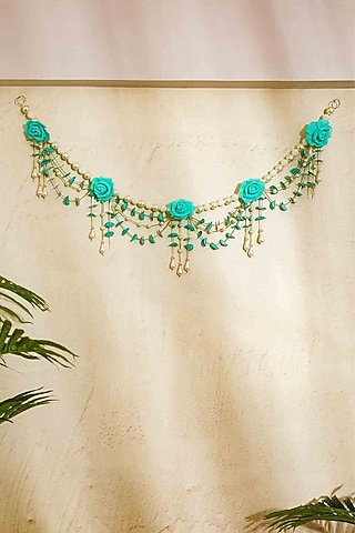 Turquoise & White Artificial Flower Handcrafted Toran by Mason Home