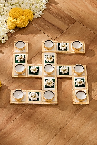 Golden Clay Handcrafted Swastika Diya Set by Mason Home
