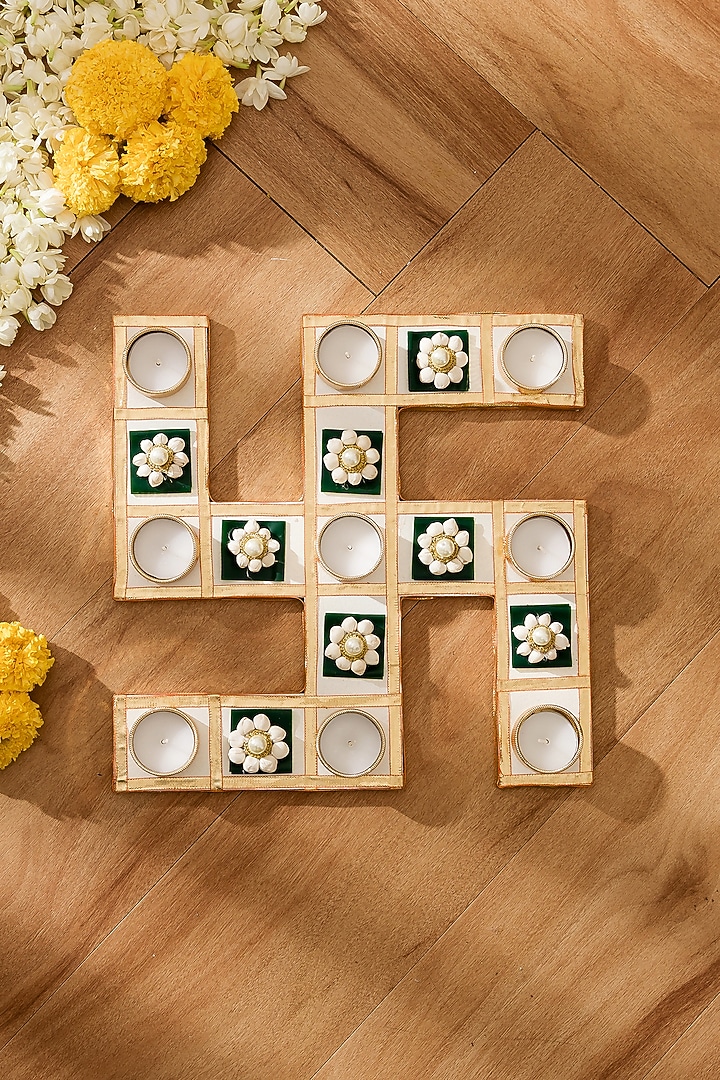 Golden Clay Handcrafted Swastika Diya Set by Mason Home at Pernia's Pop Up Shop