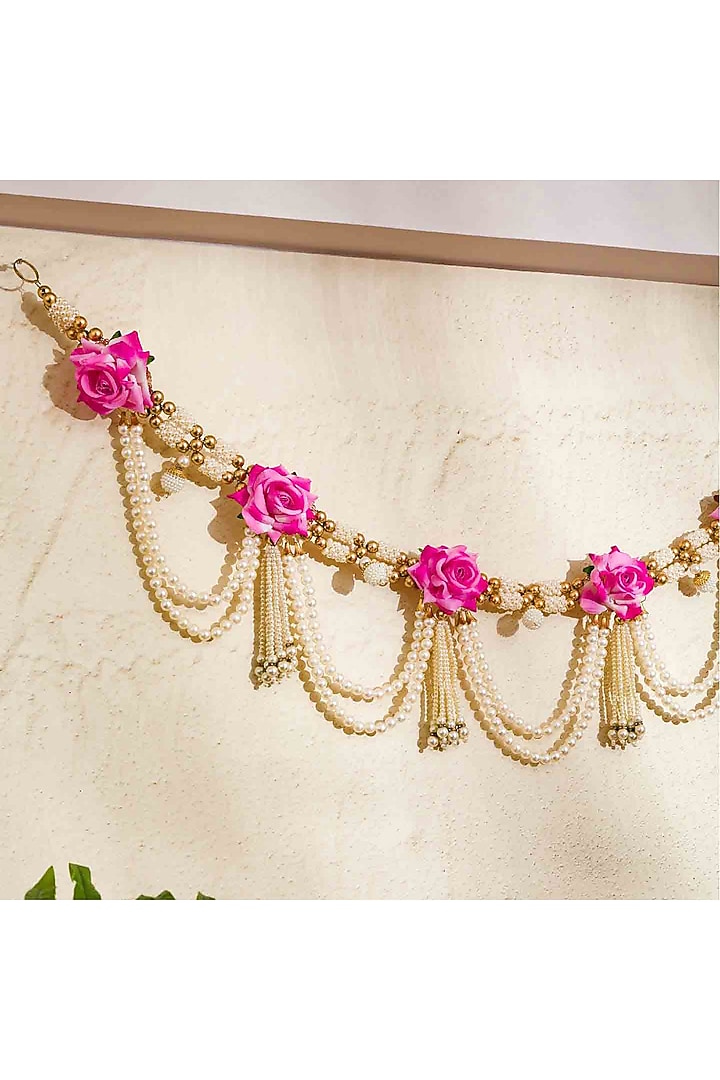 Pink & Golden Artificial Flower Handcrafted Toran by Mason Home at Pernia's Pop Up Shop