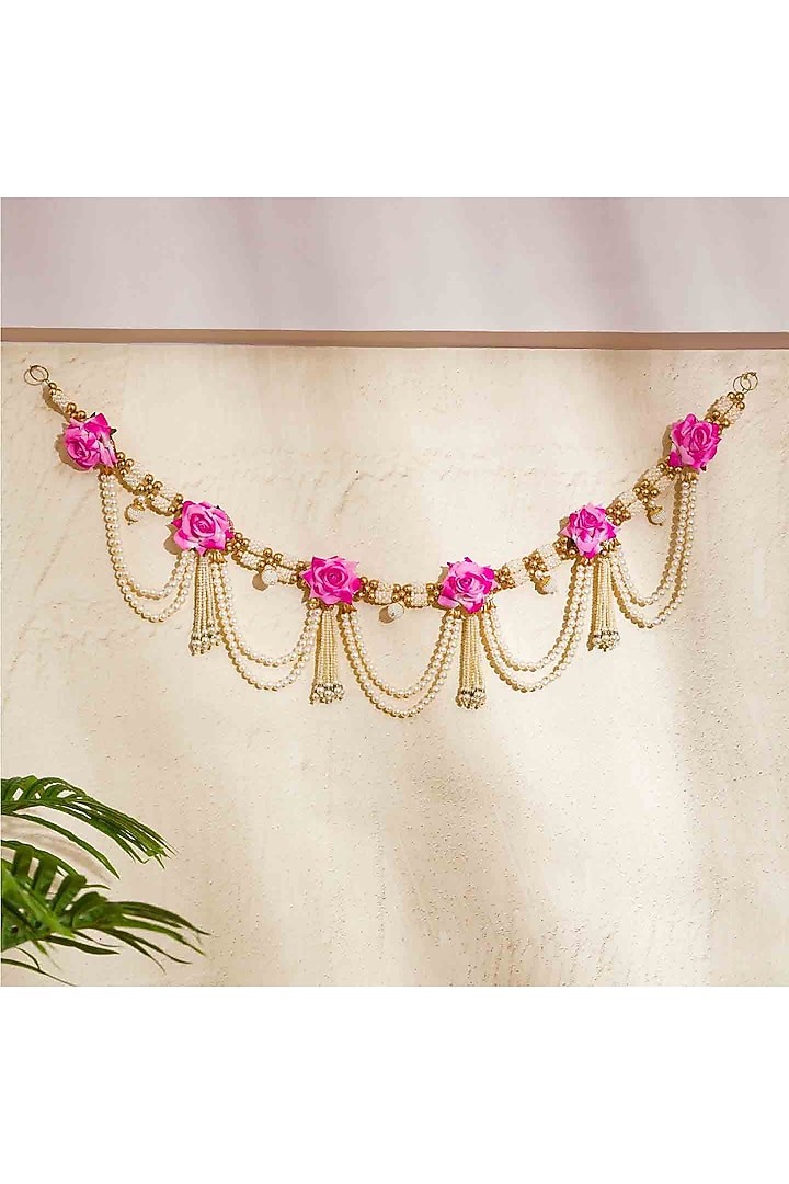 Pink & Golden Artificial Flower Handcrafted Toran by Mason Home at Pernia's Pop Up Shop