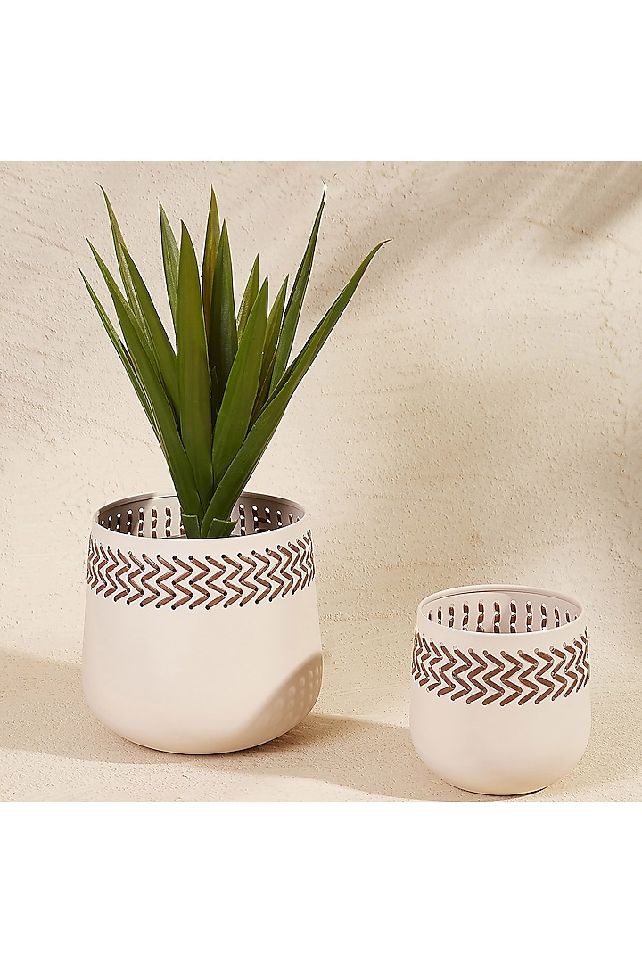 Ivory Metal & Faux Leather Planter by Mason Home at Pernia's Pop Up Shop