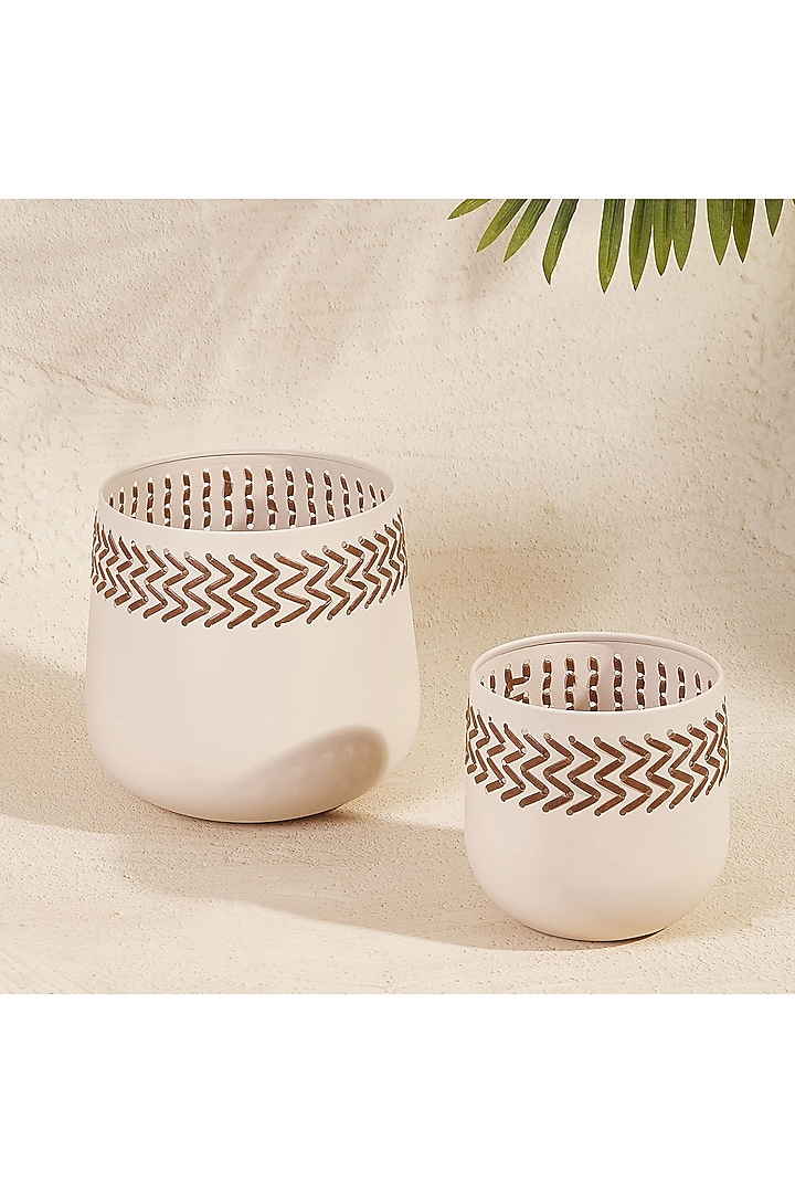 Ivory Metal & Faux Leather Planter by Mason Home at Pernia's Pop Up Shop