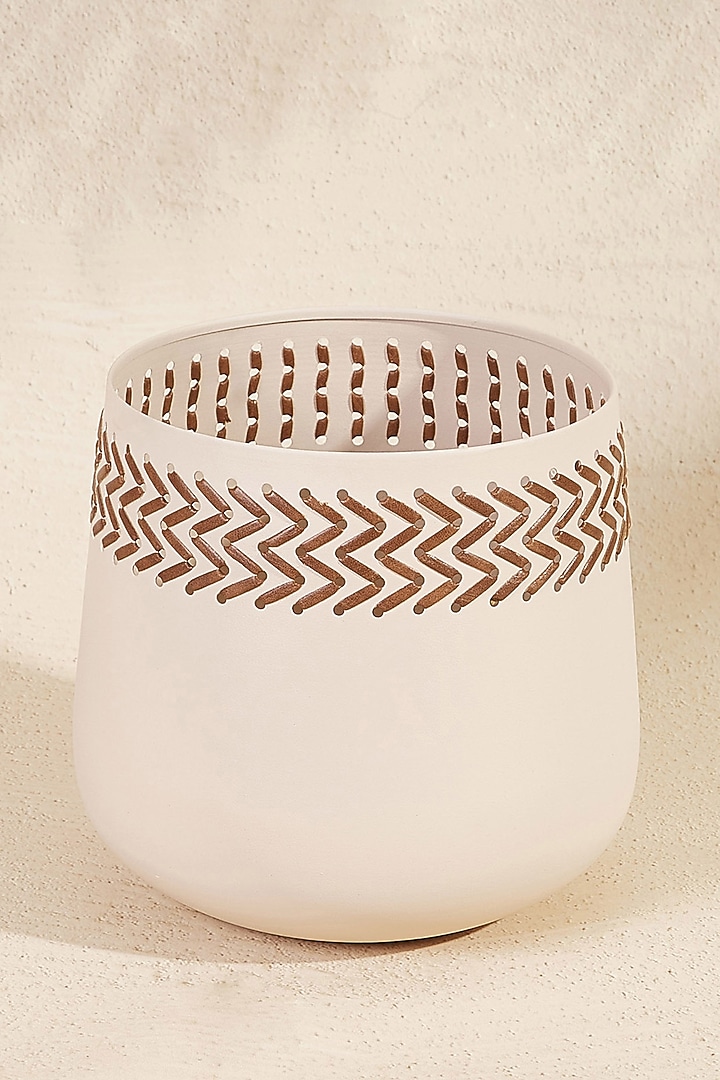 Ivory Metal & Faux Leather Planter by Mason Home at Pernia's Pop Up Shop