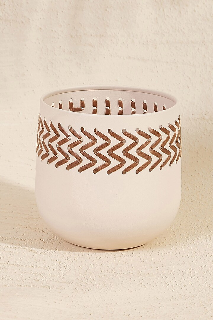 Ivory Metal & Faux Leather Planter by Mason Home at Pernia's Pop Up Shop