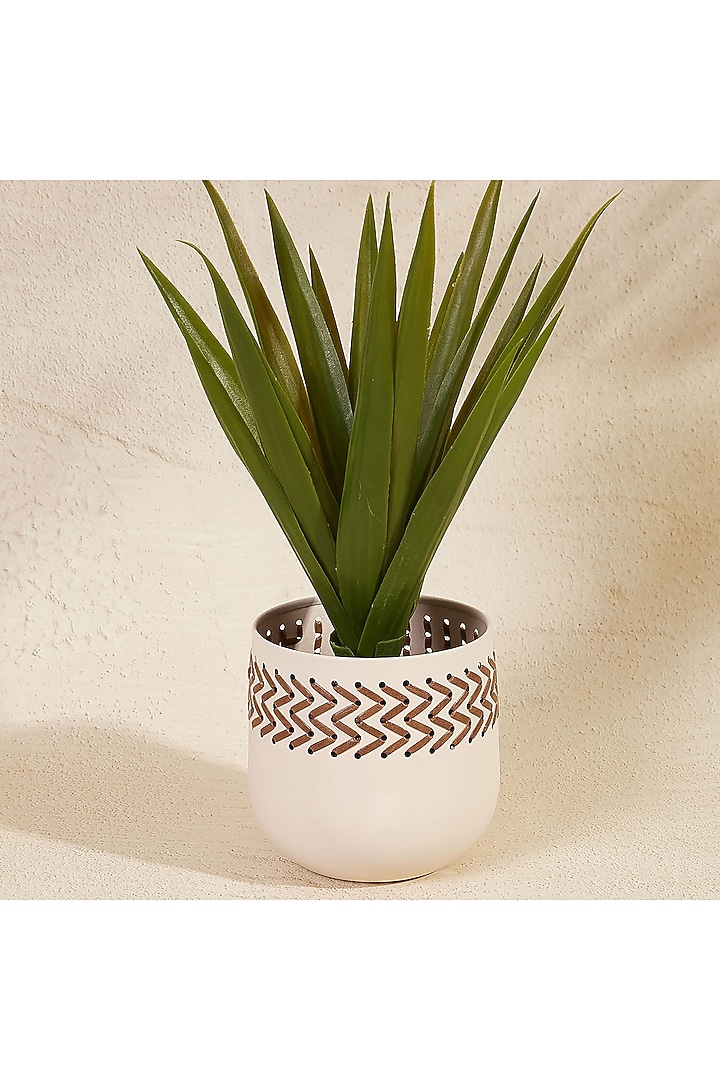 Ivory Metal & Faux Leather Planter by Mason Home at Pernia's Pop Up Shop