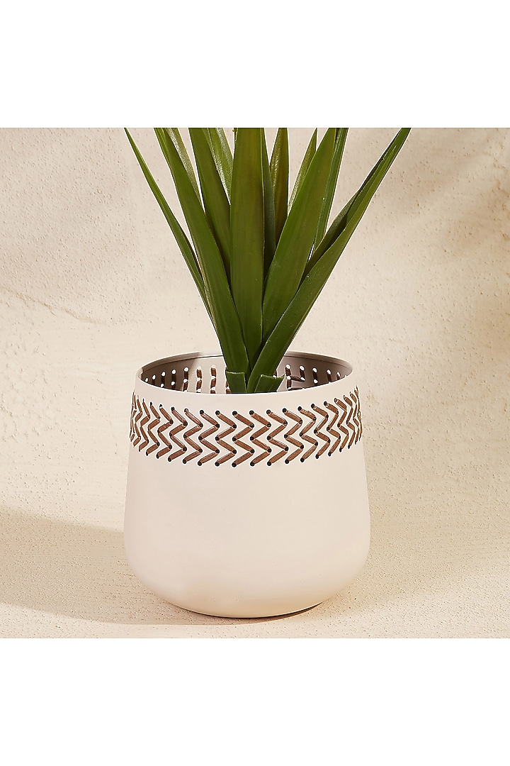 Ivory Metal & Faux Leather Planter by Mason Home at Pernia's Pop Up Shop