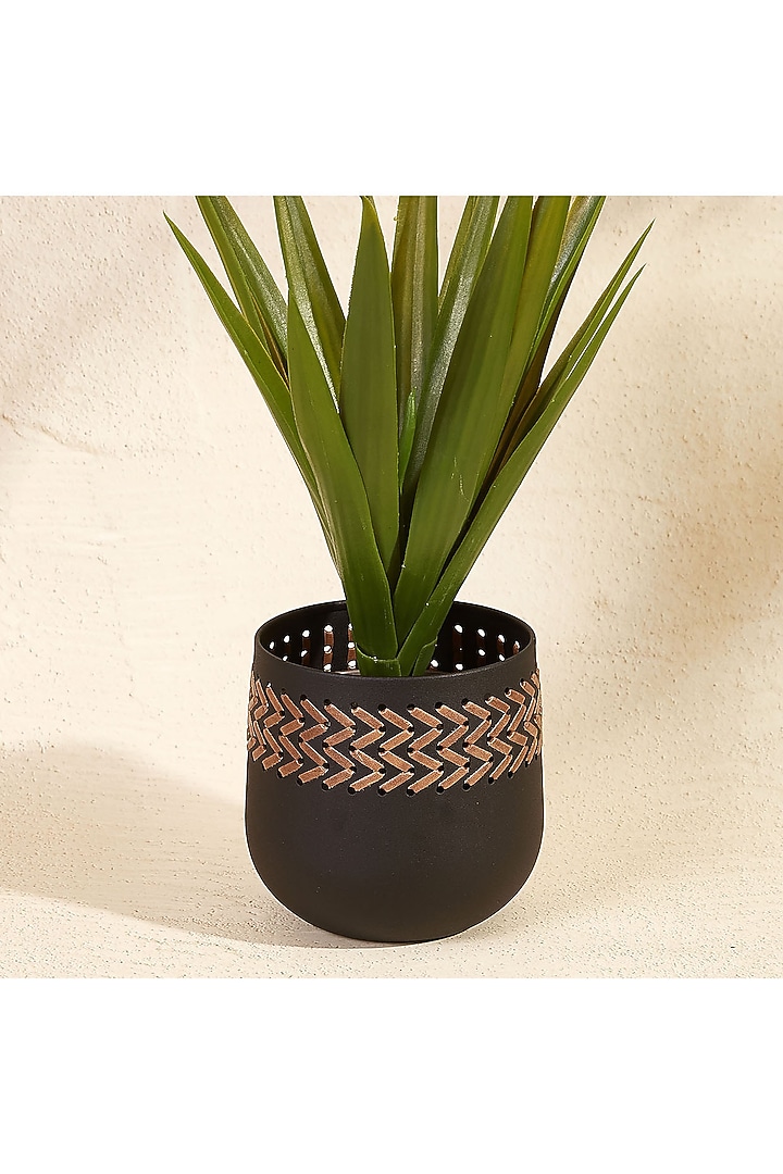 Black Metal & Faux Leather Planter by Mason Home at Pernia's Pop Up Shop